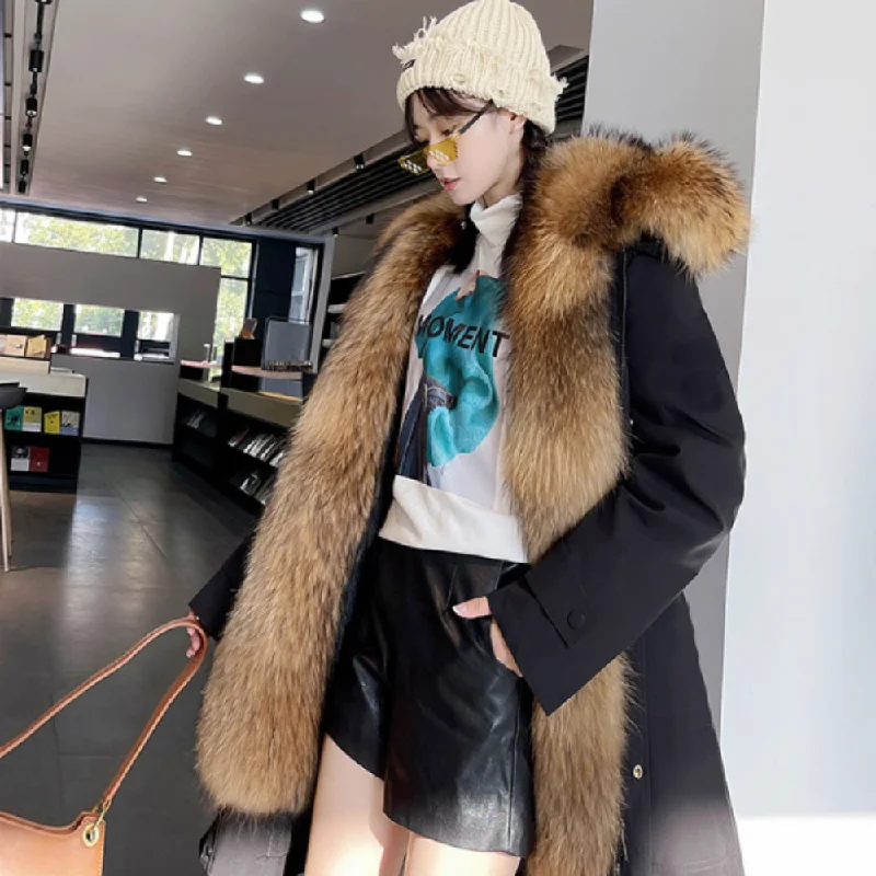 Womens Mid Length Coat with Removable Faux Fur Lining