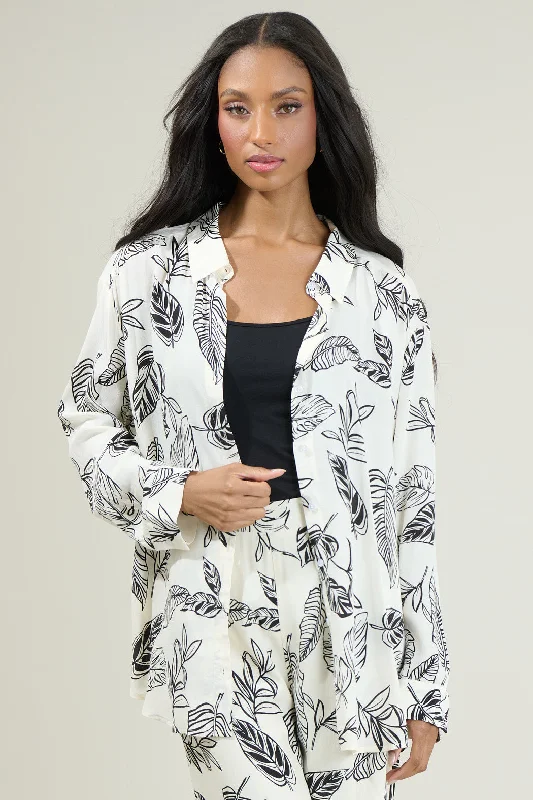 Another Day In Paradise Tropical Print Oversized Button Down Shirt