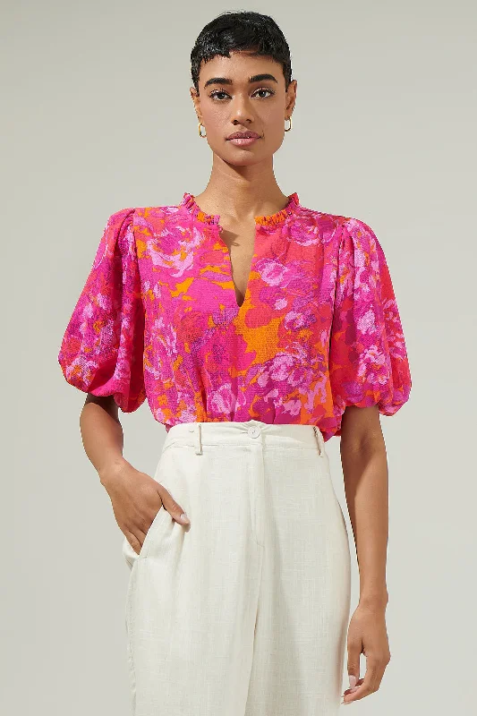 Flirty Floral Split Neck Blouse