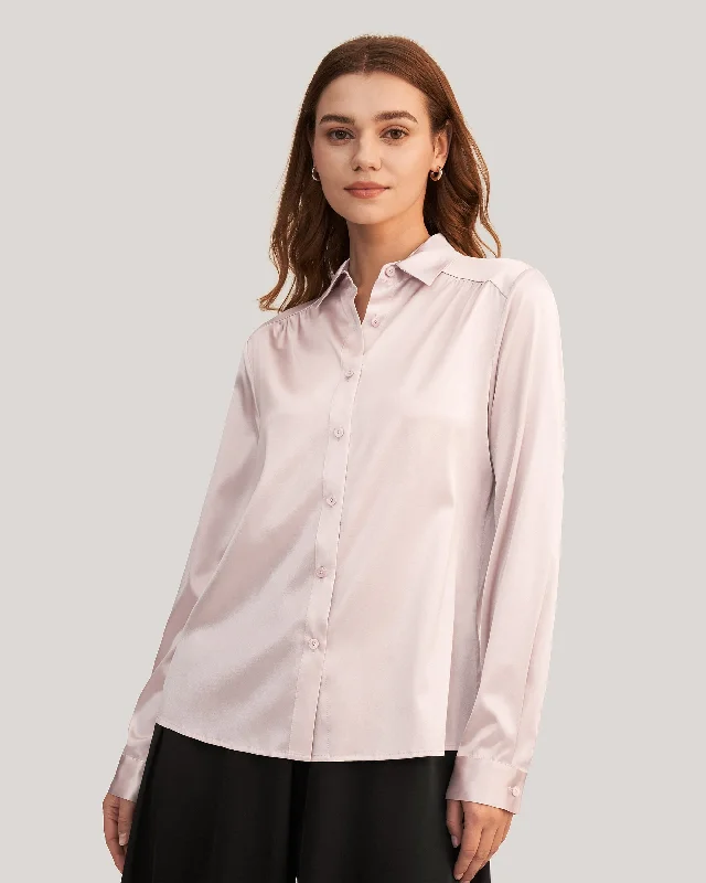 Long Sleeves Collared  Silk Blouse