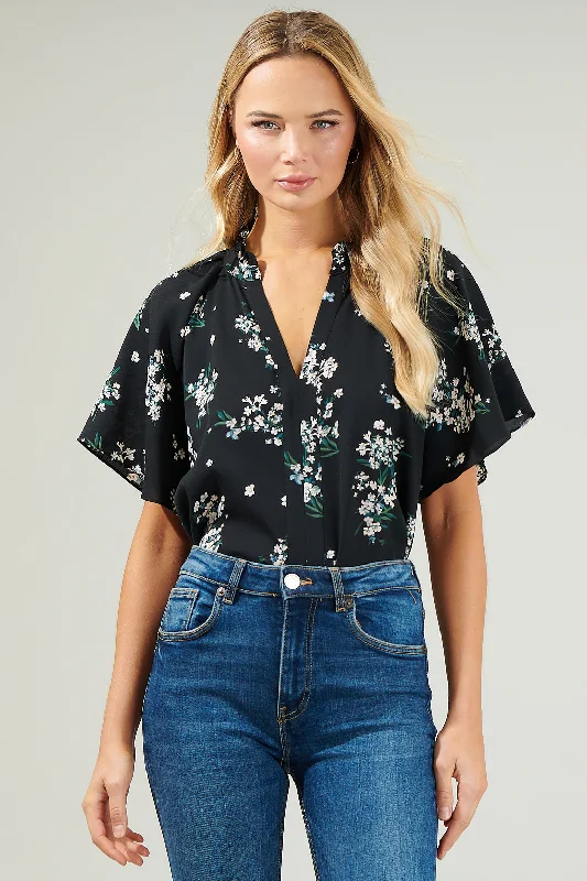 Magnol Floral Ruffle Split Neck Blouse