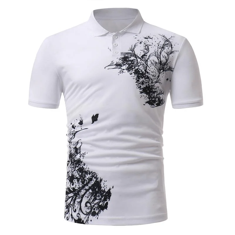 Men'S Classic Black White Printing Short-Sleeved Golf Shirt