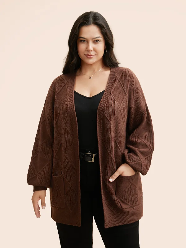 Plain Textured Pocket Drop Shoulder Cardigan