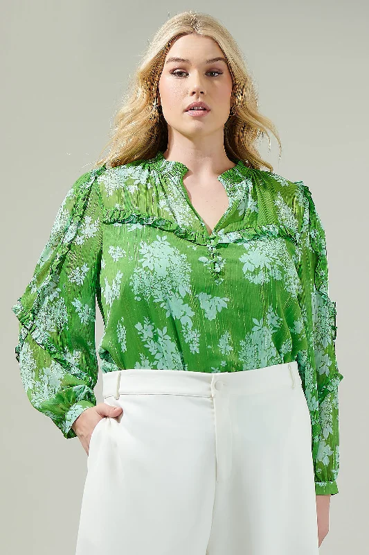 Polare Floral Ventura Split Neck Button Blouse Curve