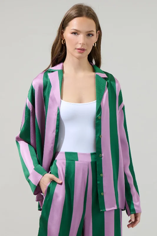 Rag Striped Paulina Satin Oversized Shirt