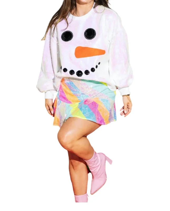 Sequin Snowman Sweatshirt In White