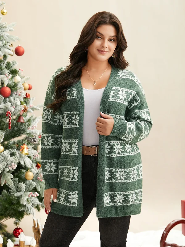 Snowflakes Striped Jacquard Open Cardigan