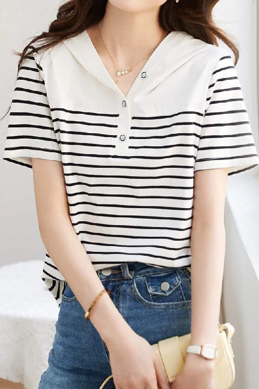 Hooded Long Stripe T-Shirt with Slit