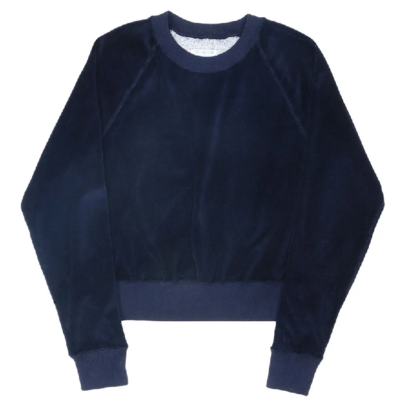 Long Sleeve Cropped Velour Raglan Crewneck - EZ Dark Navy