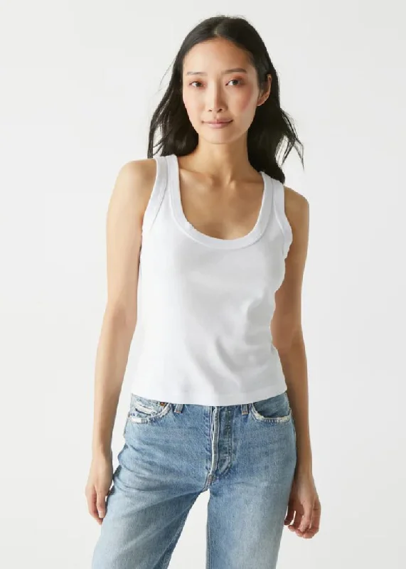 Michael Stars Elodie Crop Scoop Neck Tank-White