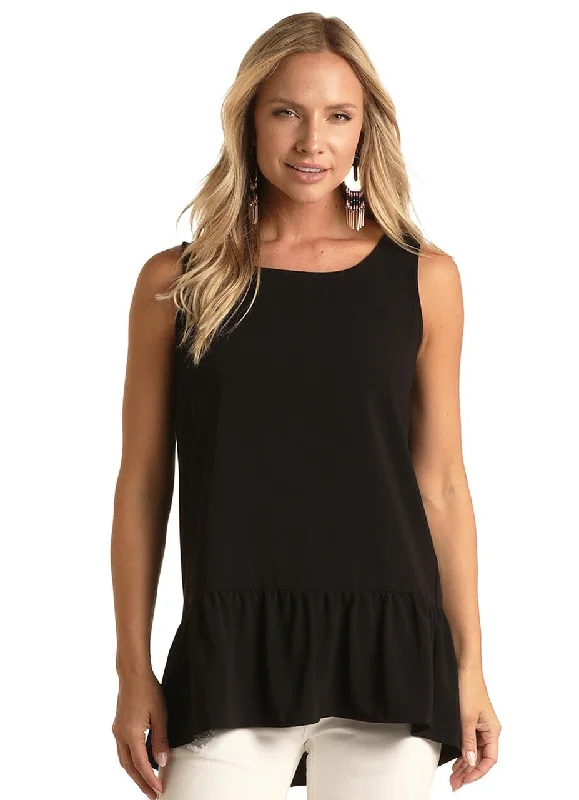 'Panhandle' Women's Ruffle Tank - Black