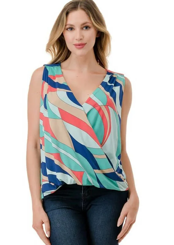 Abstract Colorful Printed Surplice Top Made in USA