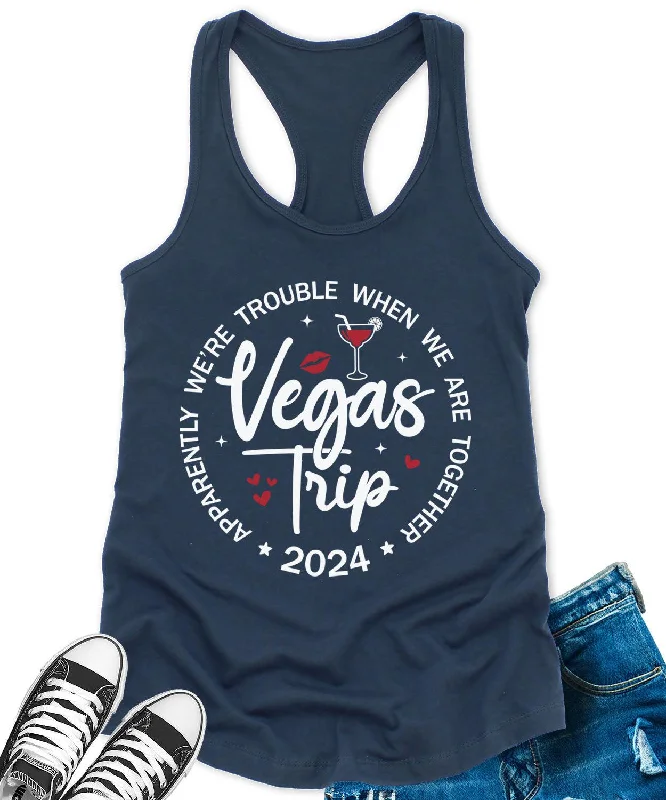 Vegas Trip 2024 Racerback Tank Top for Women Apparently We are Trouble Letter Print Sleeveless Summer Tops