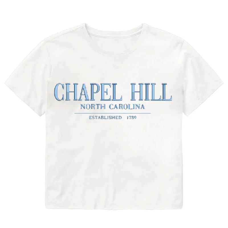 Chapel Hill Embroidered Crop Top White and Carolina Blue Chill Cropped T-Shirt