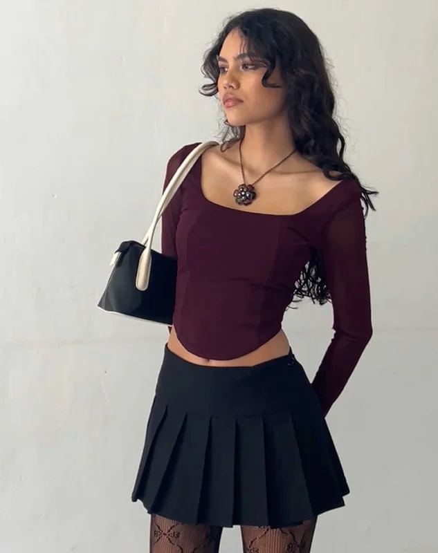 Helsiva Long Sleeve Crop Top in Mesh Burgundy