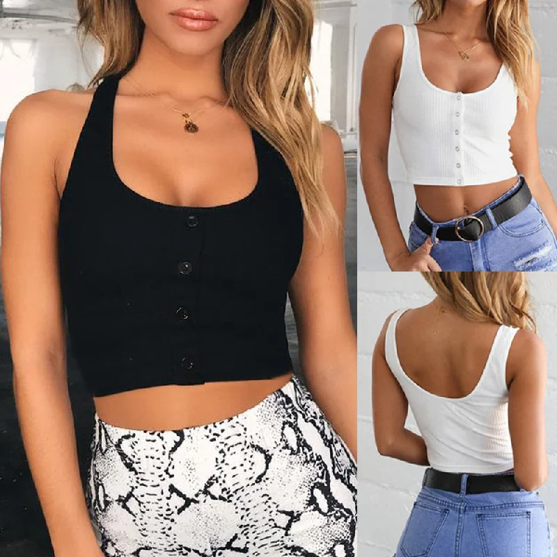 Women's Ribbed Mock Button Front Crop Top