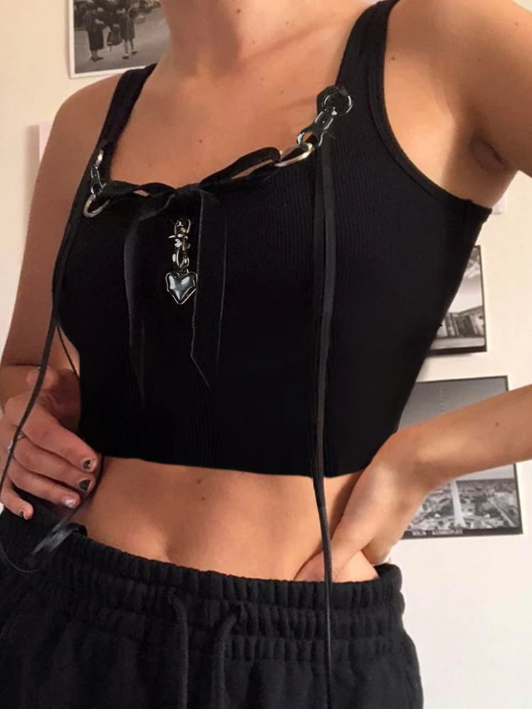 Gothic Sexy Slim Slash Neck Sleeveless  Basic Solid Bandage Crop Top