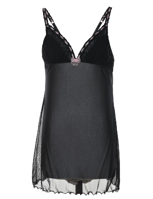 Black Sheer Effect Lace Babydoll - S