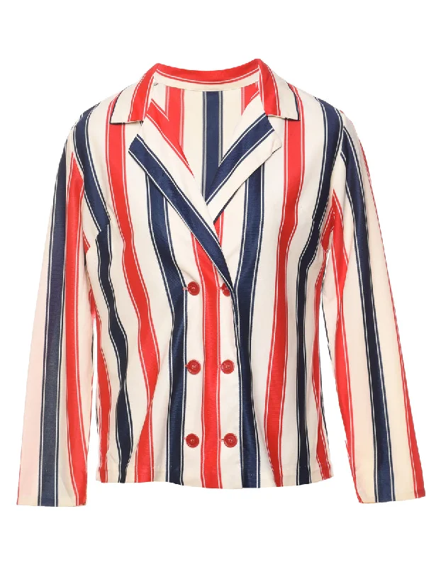 Blue & Red Striped Double-Breasted Blazer  - M