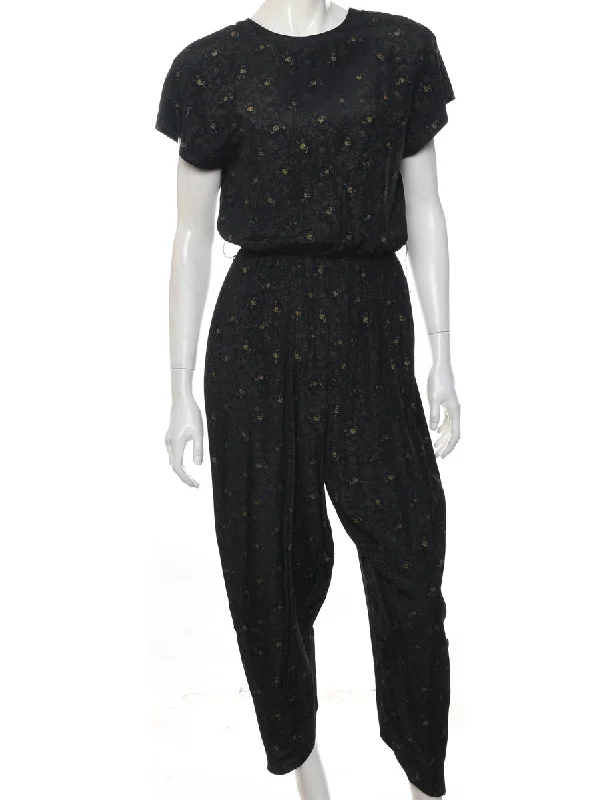 Ditzy Floral Print Jumpsuit - L