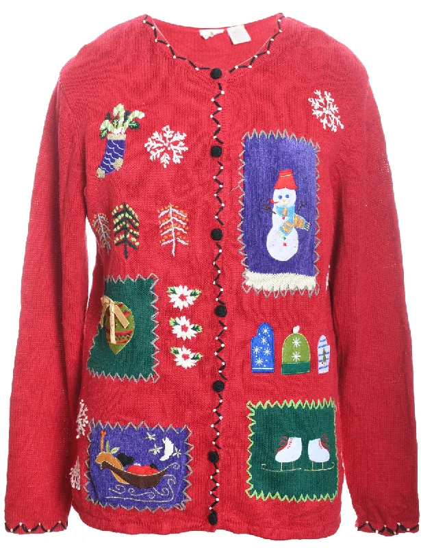 Festive Print Christmas Cardigan - M