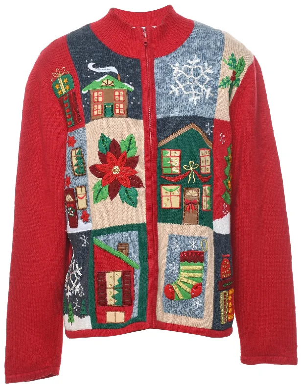 Festive Print Christmas Cardigan - M