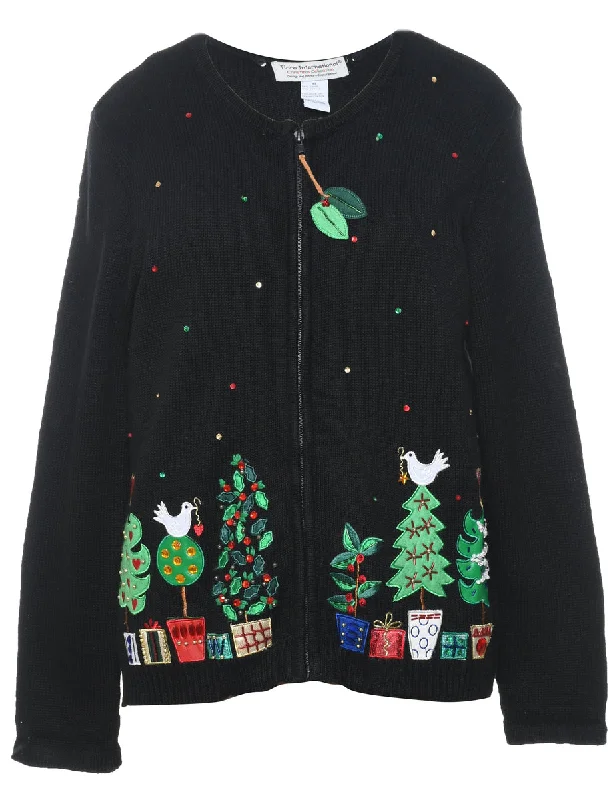 Festive Print Christmas Cardigan - M