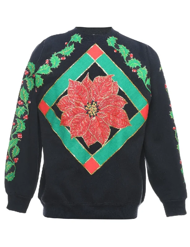 Floral Christmas Sweatshirt - L