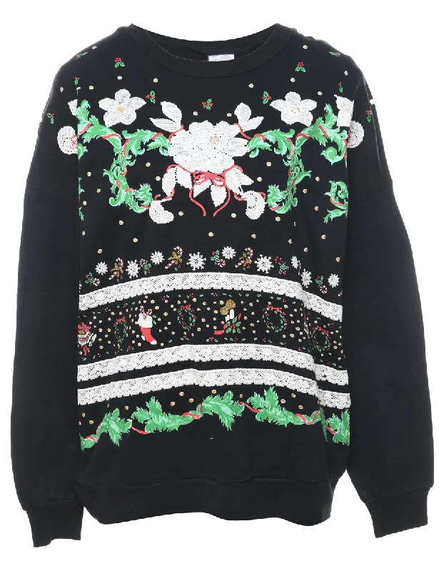 Floral Christmas Sweatshirt - L