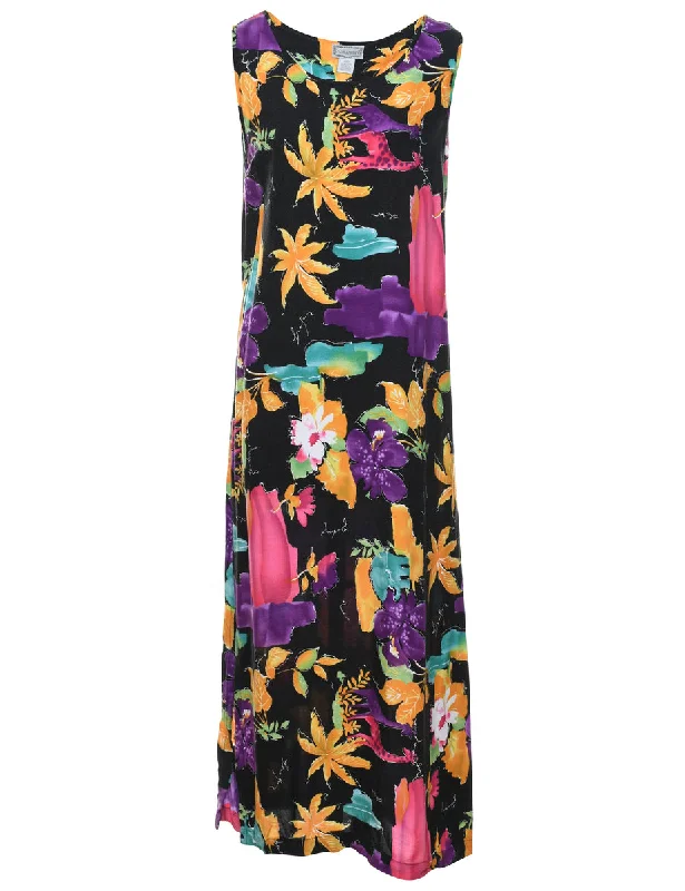 Floral Print Sleeveless Dress - M